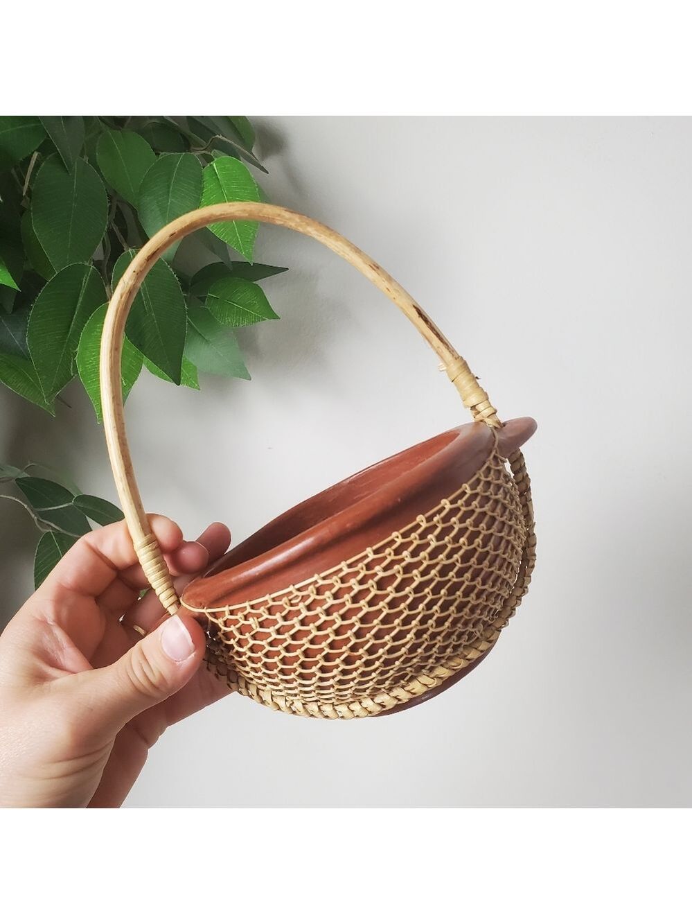 Woven Basket with Terracotta Bowl Planter Small Round